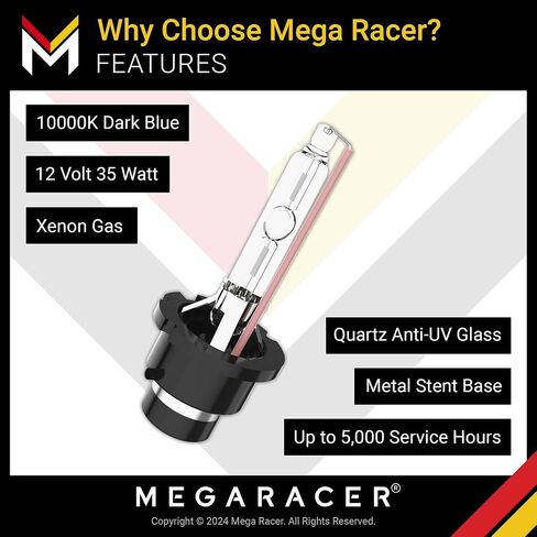 Mega Racer D2S HID Bulbs, 10000K Dark Blue, 85122 66240 66040, D2R HID Headlights, 12V 35W, Low Beam, Stock HID Xenon Headlight Bulbs Replacement, Metal Stent Base, 2 Pack in Saudi Arabia