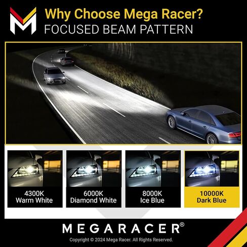 Mega Racer D2S HID Bulbs, 10000K Dark Blue, 85122 66240 66040, D2R HID Headlights, 12V 35W, Low Beam, Stock HID Xenon Headlight Bulbs Replacement, Metal Stent Base, 2 Pack in Saudi Arabia