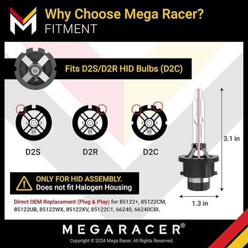 Mega Racer D2S HID Bulbs, 10000K Dark Blue, 85122 66240 66040, D2R HID Headlights, 12V 35W, Low Beam, Stock HID Xenon Headlight Bulbs Replacement, Metal Stent Base, 2 Pack in Saudi Arabia