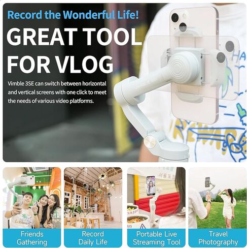 مثبت جيمبال للهواتف الذكية، جيمبال هاتف ثلاثي المحاور لفيديو VLOG/TIK Tok/YouTube، مثبت محمول محمول لأجهزة Android وiPhone، لهاتف iPhone 15/15 Pro Max/14/14 Pro Max Feiyu Vimble 3SE in Kuwait