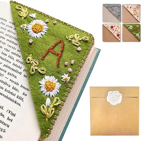 Personalized Hand Embroidered Corner Bookmark, 26 Letters Hand Stitched Felt Corner Letter Bookmark, Cute Flower Embroidery Bookmarks for Book Reading Lovers Meaningful Gift (Summer，J） in Saudi Arabia