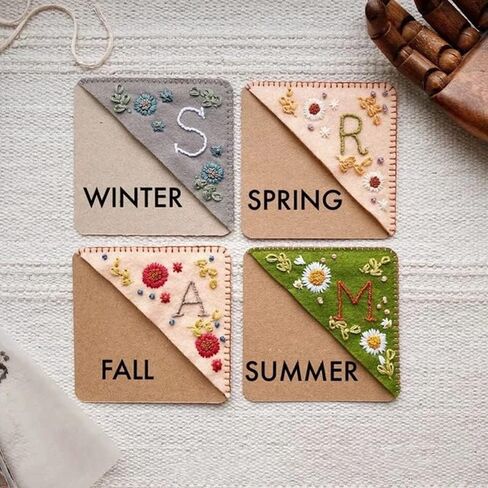 Personalized Hand Embroidered Corner Bookmark, 26 Letters Hand Stitched Felt Corner Letter Bookmark, Cute Flower Embroidery Bookmarks for Book Reading Lovers Meaningful Gift (Summer，J） in Saudi Arabia