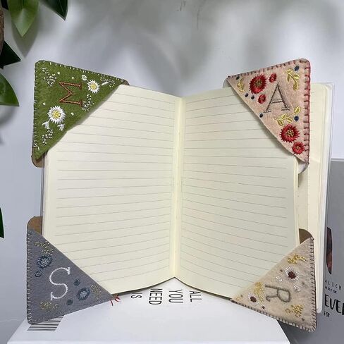 Personalized Hand Embroidered Corner Bookmark, 26 Letters Hand Stitched Felt Corner Letter Bookmark, Cute Flower Embroidery Bookmarks for Book Reading Lovers Meaningful Gift (Summer，J） in Saudi Arabia