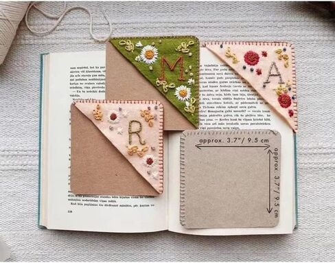 Personalized Hand Embroidered Corner Bookmark, 26 Letters Hand Stitched Felt Corner Letter Bookmark, Cute Flower Embroidery Bookmarks for Book Reading Lovers Meaningful Gift (Summer，J） in Saudi Arabia