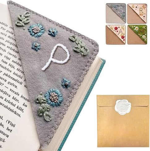 Personalized Hand Embroidered Corner Bookmark, 26 Letters Hand Stitched Felt Corner Letter Bookmark, Cute Flower Embroidery Bookmarks for Book Reading Lovers Meaningful Gift (Summer，J） in Saudi Arabia