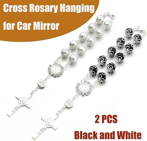 مسبحة متقاطعة معلقة لمرآة السيارة - 2 حزمة من ملحقات تعليق مرآة الرؤية الخلفية للسيارة، صليب للملحقات الداخلية للسيارة، مرآة الرؤية الخلفية التلقائية ديكور معلق in Kuwait