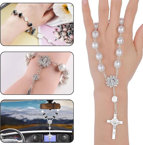 مسبحة متقاطعة معلقة لمرآة السيارة - 2 حزمة من ملحقات تعليق مرآة الرؤية الخلفية للسيارة، صليب للملحقات الداخلية للسيارة، مرآة الرؤية الخلفية التلقائية ديكور معلق in Kuwait