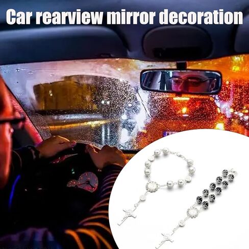 مسبحة متقاطعة معلقة لمرآة السيارة - 2 حزمة من ملحقات تعليق مرآة الرؤية الخلفية للسيارة، صليب للملحقات الداخلية للسيارة، مرآة الرؤية الخلفية التلقائية ديكور معلق in Kuwait