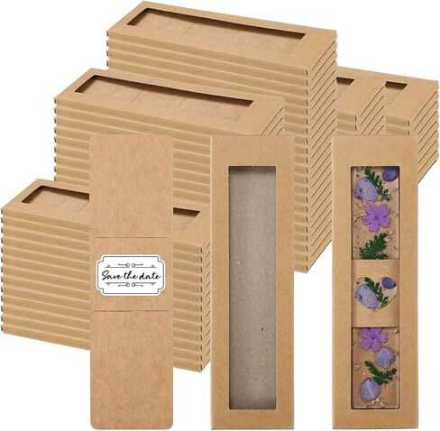50 Set Kraft Bookmark Sleeves Resin Bookmark Holder 5.9 x 1.8'' Cardboard Gift Boxes DIY Blank Display Cards for Wrapping Gift Supplies(Brown) in Saudi Arabia