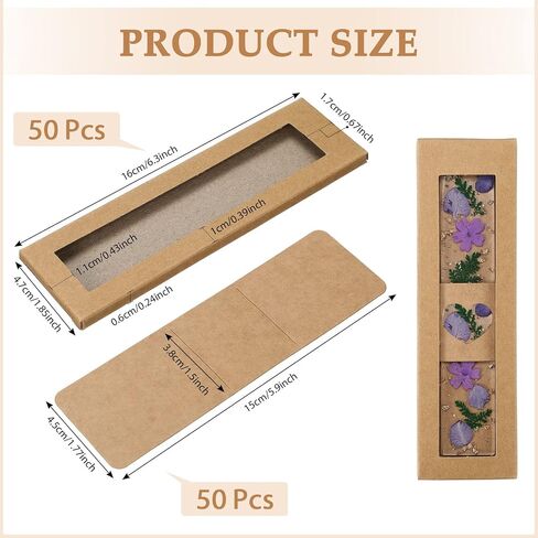 50 Set Kraft Bookmark Sleeves Resin Bookmark Holder 5.9 x 1.8'' Cardboard Gift Boxes DIY Blank Display Cards for Wrapping Gift Supplies(Brown) in Saudi Arabia
