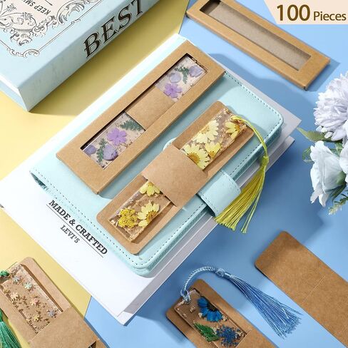 50 Set Kraft Bookmark Sleeves Resin Bookmark Holder 5.9 x 1.8'' Cardboard Gift Boxes DIY Blank Display Cards for Wrapping Gift Supplies(Brown) in Saudi Arabia