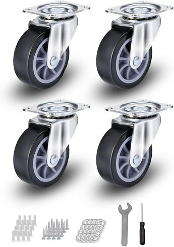 2" Swivel Caster Wheels Set of 4, Heavy Duty Castors Silent Rolling Polyurethane Top Plate Casters Wheels for Cart, Workbench, Furniture in Saudi Arabia
