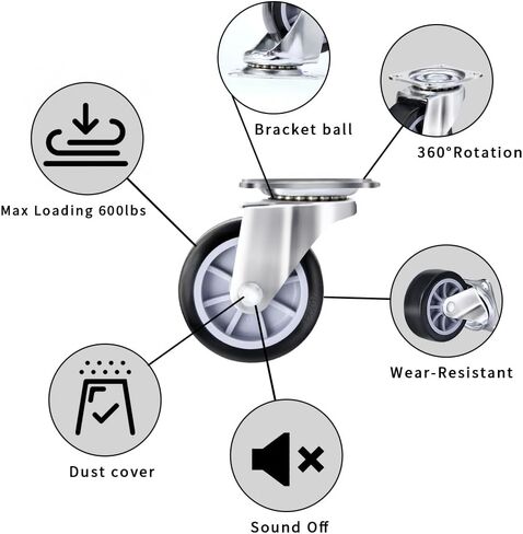 2" Swivel Caster Wheels Set of 4, Heavy Duty Castors Silent Rolling Polyurethane Top Plate Casters Wheels for Cart, Workbench, Furniture in Saudi Arabia