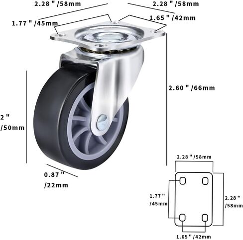 2" Swivel Caster Wheels Set of 4, Heavy Duty Castors Silent Rolling Polyurethane Top Plate Casters Wheels for Cart, Workbench, Furniture in Saudi Arabia