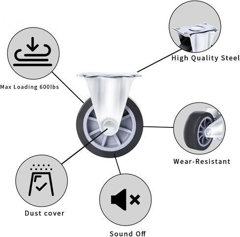 2" Swivel Caster Wheels Set of 4, Heavy Duty Castors Silent Rolling Polyurethane Top Plate Casters Wheels for Cart, Workbench, Furniture in Saudi Arabia