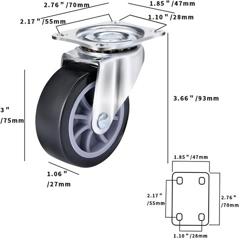 2" Swivel Caster Wheels Set of 4, Heavy Duty Castors Silent Rolling Polyurethane Top Plate Casters Wheels for Cart, Workbench, Furniture in Saudi Arabia