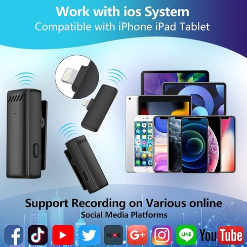 Wireless Lavalier Lapel Microphone for iPhone iPad,Mini Microphone with Portable Charging Case，65FT Long Distance Transmission Wireless Mic,Auto-Sync NO APP or Bluetooth Needed in Saudi Arabia
