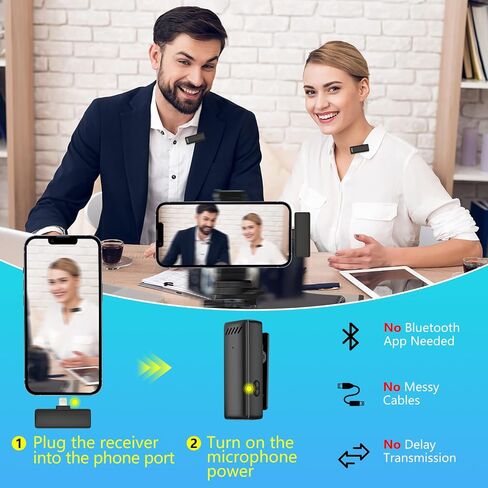 Wireless Lavalier Lapel Microphone for iPhone iPad,Mini Microphone with Portable Charging Case，65FT Long Distance Transmission Wireless Mic,Auto-Sync NO APP or Bluetooth Needed in Saudi Arabia