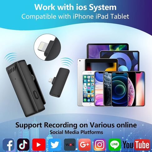 Wireless Lavalier Lapel Microphone for iPhone iPad,Mini Microphone with Portable Charging Case，65FT Long Distance Transmission Wireless Mic,Auto-Sync NO APP or Bluetooth Needed in Saudi Arabia