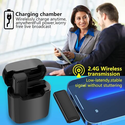 Wireless Lavalier Lapel Microphone for iPhone iPad,Mini Microphone with Portable Charging Case，65FT Long Distance Transmission Wireless Mic,Auto-Sync NO APP or Bluetooth Needed in Saudi Arabia