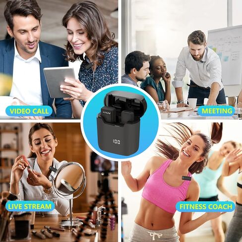 Wireless Lavalier Lapel Microphone for iPhone iPad,Mini Microphone with Portable Charging Case，65FT Long Distance Transmission Wireless Mic,Auto-Sync NO APP or Bluetooth Needed in Saudi Arabia