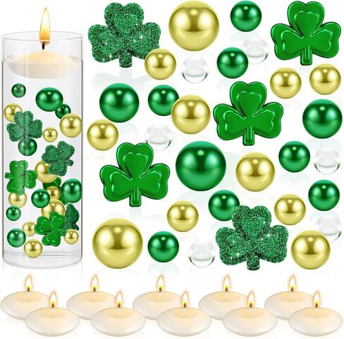 2124 قطعة من زينة شمروخ حشو مزهرية عيد القديس باتريك للؤلؤ حشو المزهرية للمزهريات مع 10 قطع شموع غير معطرة لديكور طاولة حفلات عيد القديس باتريك in Kuwait