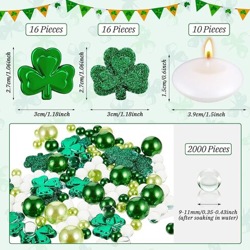 2124 قطعة من زينة شمروخ حشو مزهرية عيد القديس باتريك للؤلؤ حشو المزهرية للمزهريات مع 10 قطع شموع غير معطرة لديكور طاولة حفلات عيد القديس باتريك in Kuwait