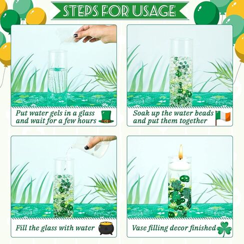 2124 قطعة من زينة شمروخ حشو مزهرية عيد القديس باتريك للؤلؤ حشو المزهرية للمزهريات مع 10 قطع شموع غير معطرة لديكور طاولة حفلات عيد القديس باتريك in Kuwait