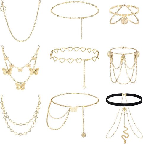 ORAZIO Jeans Chains Belly Waist Chain Sexy Belt Pants Chain Silver Gold Plated Body Chain for Women Mental Butterfly Heart Pocket Wallet Chain Jewelry Snake Leg Chain Multi Layer Adjustable Arm Cuff in Saudi Arabia
