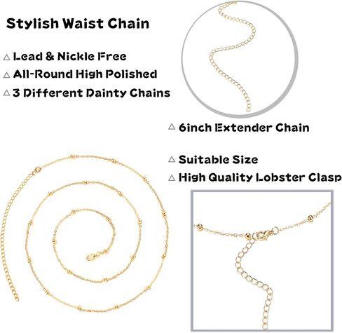 ORAZIO Jeans Chains Belly Waist Chain Sexy Belt Pants Chain Silver Gold Plated Body Chain for Women Mental Butterfly Heart Pocket Wallet Chain Jewelry Snake Leg Chain Multi Layer Adjustable Arm Cuff in Saudi Arabia