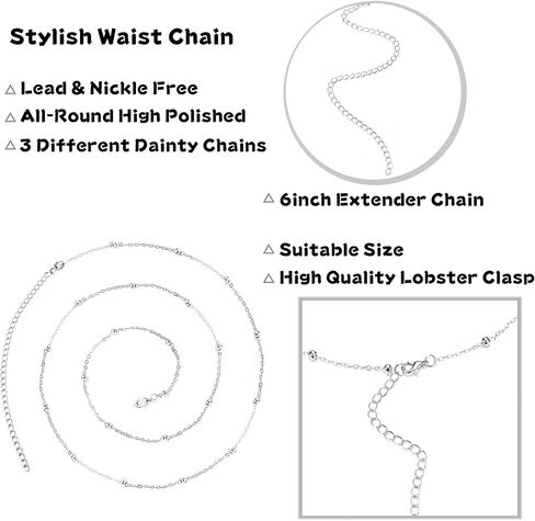 ORAZIO سلاسل الجينز البطن الخصر سلسلة مثير حزام السراويل سلسلة الفضة مطلية بالذهب سلسلة الجسم للنساء العقلية فراشة القلب جيب المحفظة سلسلة مجوهرات ثعبان الساق سلسلة متعددة الطبقات قابل للتعديل الذراع الكفة in Kuwait