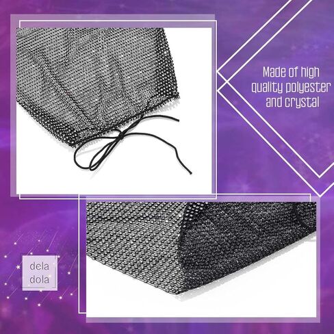 مجموعة تنورة شبكة صيد السمك المثيرة من حجر الراين من deladola، قطعة علوية من الكريستال، شبكة شفافة شفافة من خلال مجموعات ملابس الهذيان للنساء in Kuwait