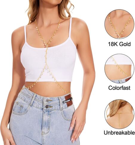 18K Gold Body Chain for Women Crossover Bra Waist Sexy Chain Rhinestone Beach Belly Chain Body Jewelry for Teens in Saudi Arabia