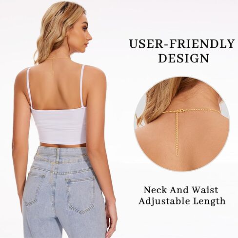 18K Gold Body Chain for Women Crossover Bra Waist Sexy Chain Rhinestone Beach Belly Chain Body Jewelry for Teens in Saudi Arabia