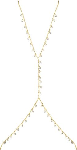 18K Gold Body Chain for Women Crossover Bra Waist Sexy Chain Rhinestone Beach Belly Chain Body Jewelry for Teens in Saudi Arabia