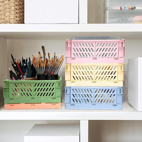 monomono 5-Pack Plastic Baskets for Organizing, Collapsible Folding Crates for Storage and Organization, Bathroom Storage (Multicolor, 9.8x6.5x3.8 in) in Saudi Arabia