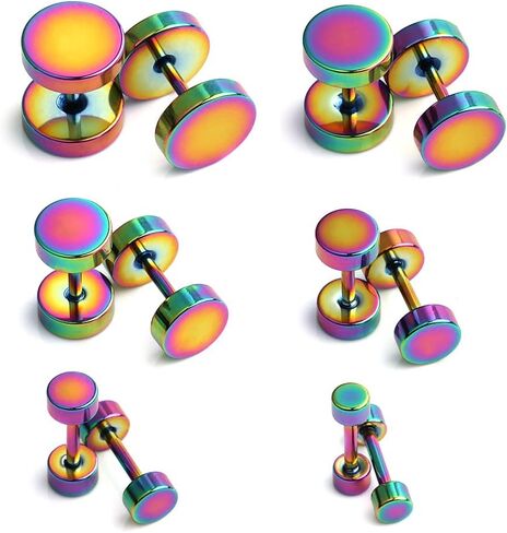 Ruifan 18G Stainless Steel Mens Womens Faux Gauges Ear Plugs Tunnel Earrings Stud 3-8mm 6Pairs in Saudi Arabia