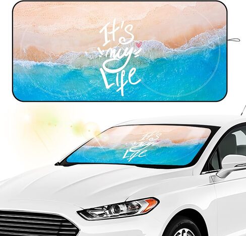 Car Windshield Sun Shade, Beautiful Printed Foldable Wear-Resistant Cars Window Shades Visor Shield Blocks UV Rays Sun Protection, Automotive Interior Portector for Small Sedans & SUVs & Hatchbacks in Kuwait