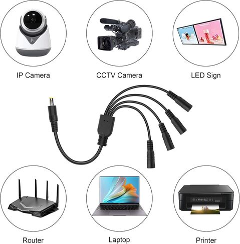 GINTOOYUN DC5525 Splitter Power Cable 1 Male to 4 Female 5.5mm X 2.5mm 24V DC Power Extension Cable for Camera,LED Strip Light,Laptops etc 0.7m (1 to 4 Way) in Saudi Arabia