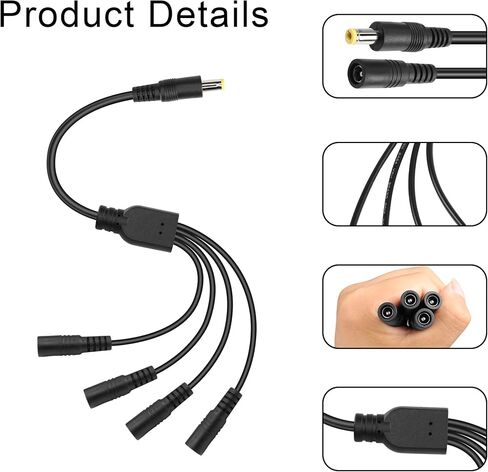 GINTOOYUN DC5525 Splitter Power Cable 1 Male to 4 Female 5.5mm X 2.5mm 24V DC Power Extension Cable for Camera,LED Strip Light,Laptops etc 0.7m (1 to 4 Way) in Saudi Arabia
