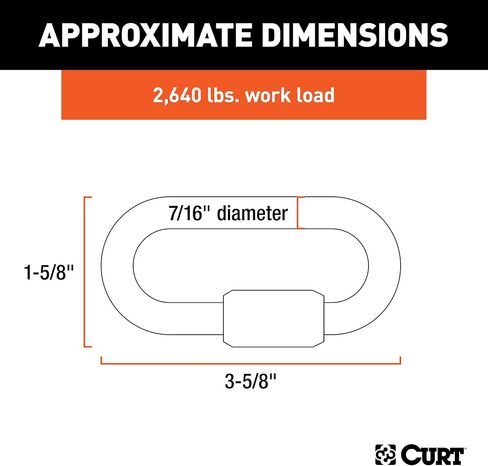 CURT 82931 Threaded Quick Link Trailer Safety Chain Hook Carabiner Clip, 7/16-Inch Diameter, 13,200 lbs Break Strength, CLEAR ZINC in Saudi Arabia