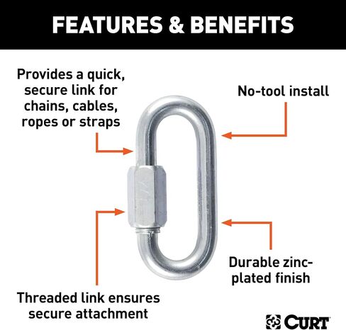 CURT 82931 Threaded Quick Link Trailer Safety Chain Hook Carabiner Clip, 7/16-Inch Diameter, 13,200 lbs Break Strength, CLEAR ZINC in Saudi Arabia