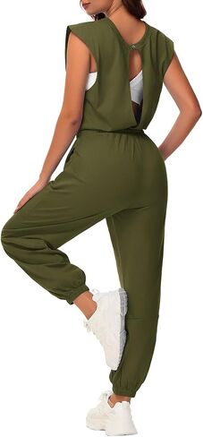 Tanou Open Back Jumpsuits for Women Casual One Piece Jumpsuit Womens Loose Sleeveless Rompers with Pockets in Saudi Arabia
