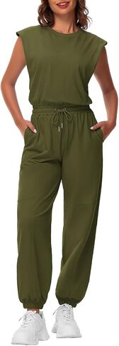 Tanou Open Back Jumpsuits for Women Casual One Piece Jumpsuit Womens Loose Sleeveless Rompers with Pockets in Saudi Arabia