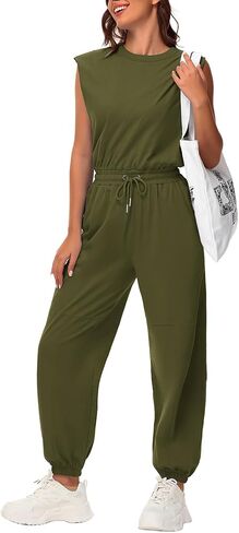 Tanou Open Back Jumpsuits for Women Casual One Piece Jumpsuit Womens Loose Sleeveless Rompers with Pockets in Saudi Arabia