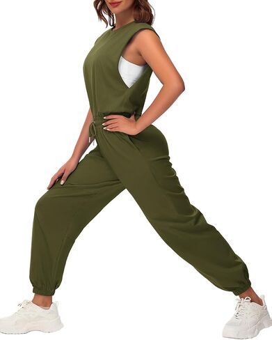 Tanou Open Back Jumpsuits for Women Casual One Piece Jumpsuit Womens Loose Sleeveless Rompers with Pockets in Saudi Arabia