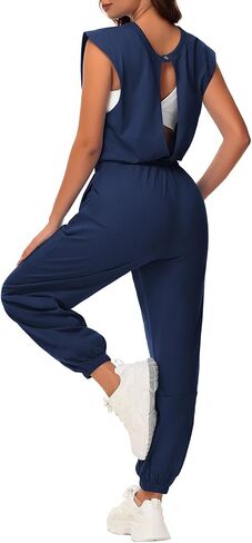 Tanou Open Back Jumpsuits for Women Casual One Piece Jumpsuit Womens Loose Sleeveless Rompers with Pockets in Saudi Arabia