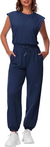 Tanou Open Back Jumpsuits for Women Casual One Piece Jumpsuit Womens Loose Sleeveless Rompers with Pockets in Saudi Arabia