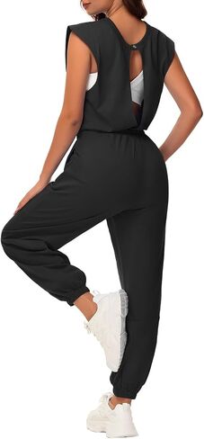 Tanou Open Back Jumpsuits for Women Casual One Piece Jumpsuit Womens Loose Sleeveless Rompers with Pockets in Saudi Arabia