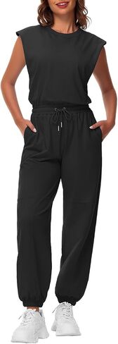 Tanou Open Back Jumpsuits for Women Casual One Piece Jumpsuit Womens Loose Sleeveless Rompers with Pockets in Saudi Arabia
